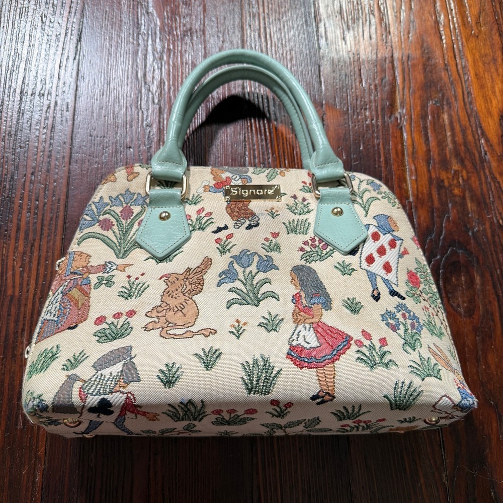 Signare Alice in Wonderland Tapestry Shoulder Bag in Cream & Mint